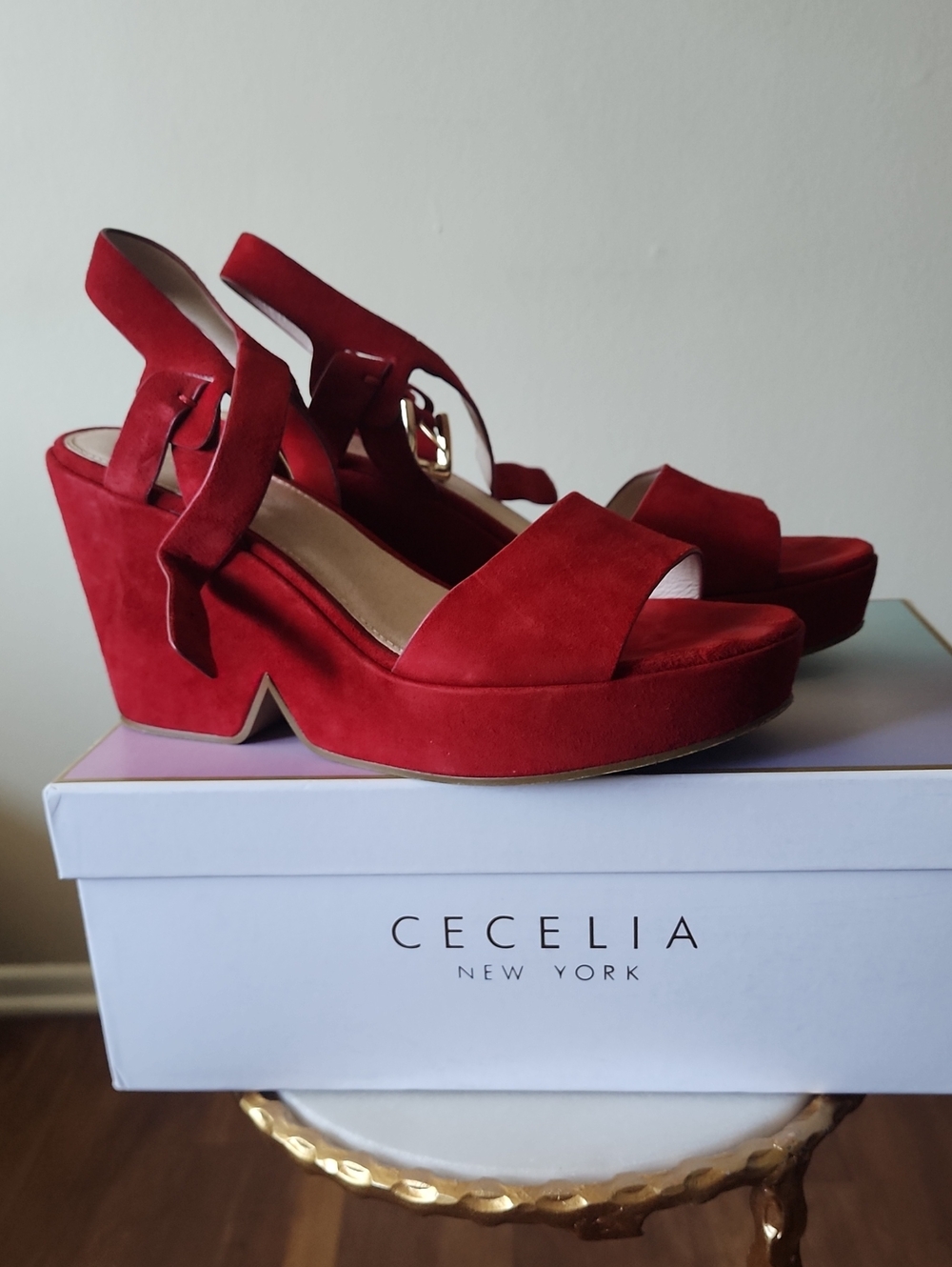 CECELIA NEW YORK Red Suede Platform Wedge Sandals